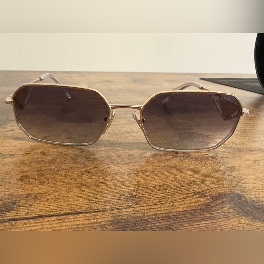 Prada Gold Hexagonal Sunglasses with Dark Lenses - Picture 2 of 12